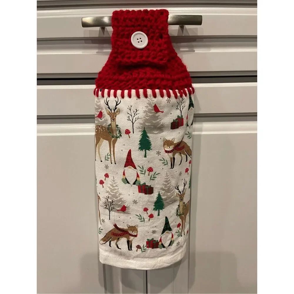 Crochet Top Kitchen Towel- Christmas Theme